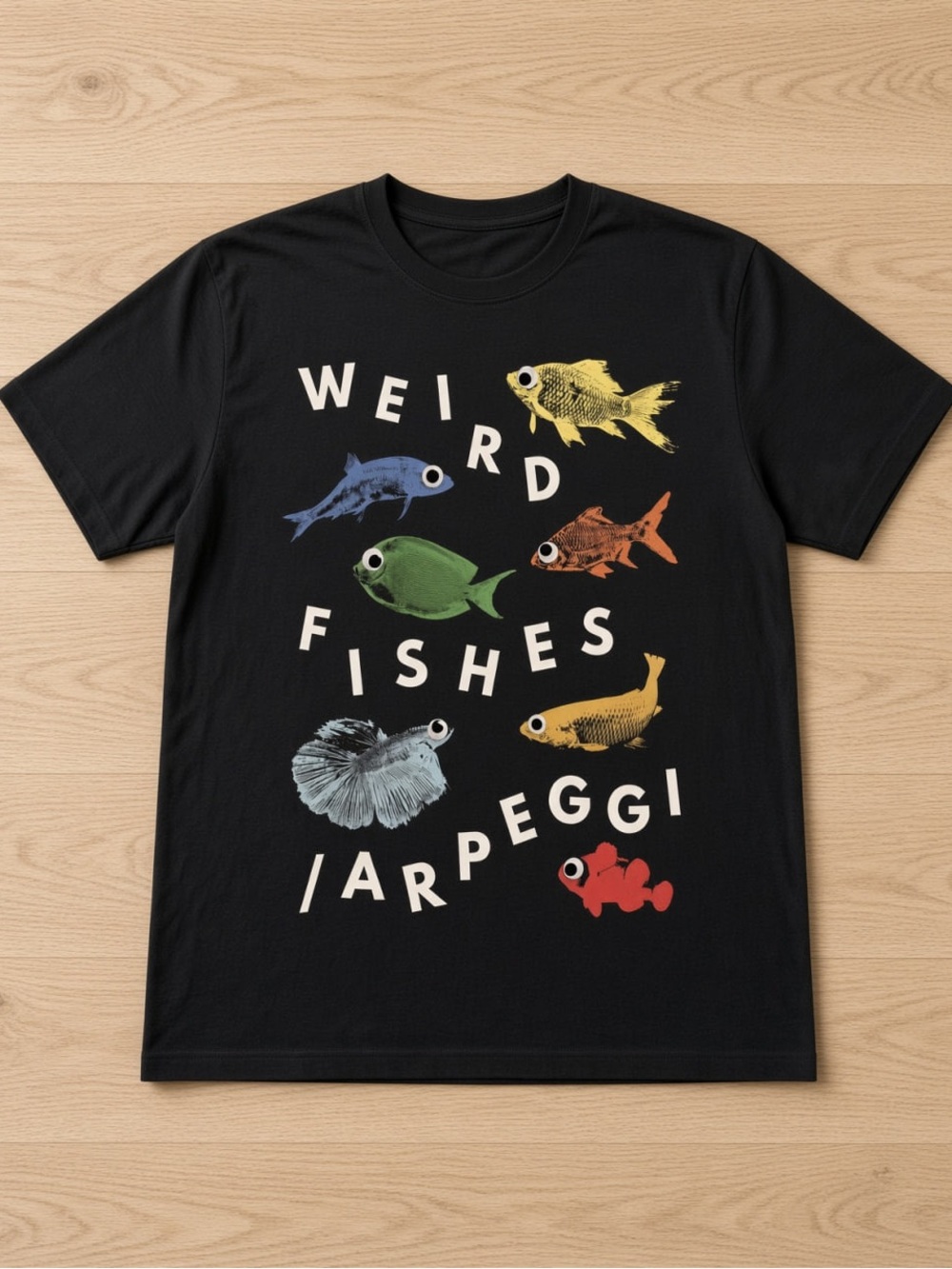 Gildan Black Tee with Multicolor Fish Graphic